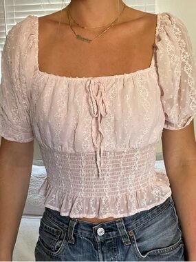 Forever 21 Light Pink Smocked Square-Neck Peasant Blouse